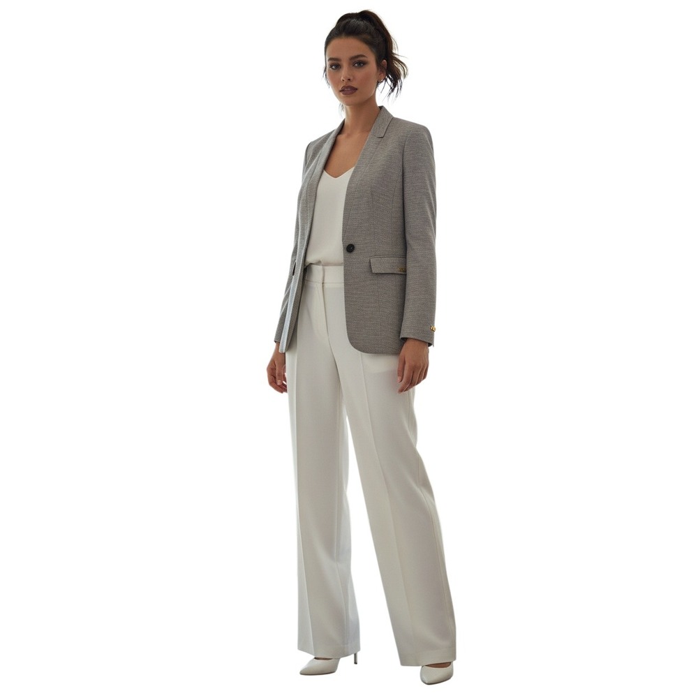Calvin Klein Beige Gray Linen Cotton Open Front Blazer Jacket 2P Classic Career